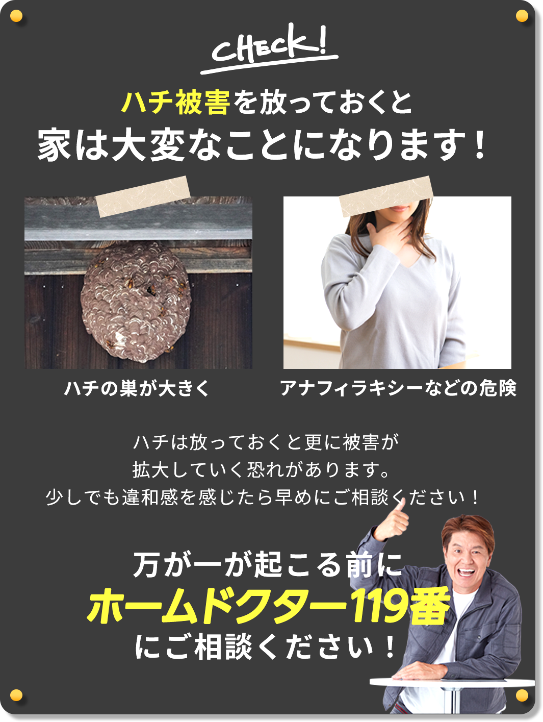 ゴキブリ被害を放っておくと家は大変なことになります！万が一が起こる前にホームドクター119番にご相談ください！